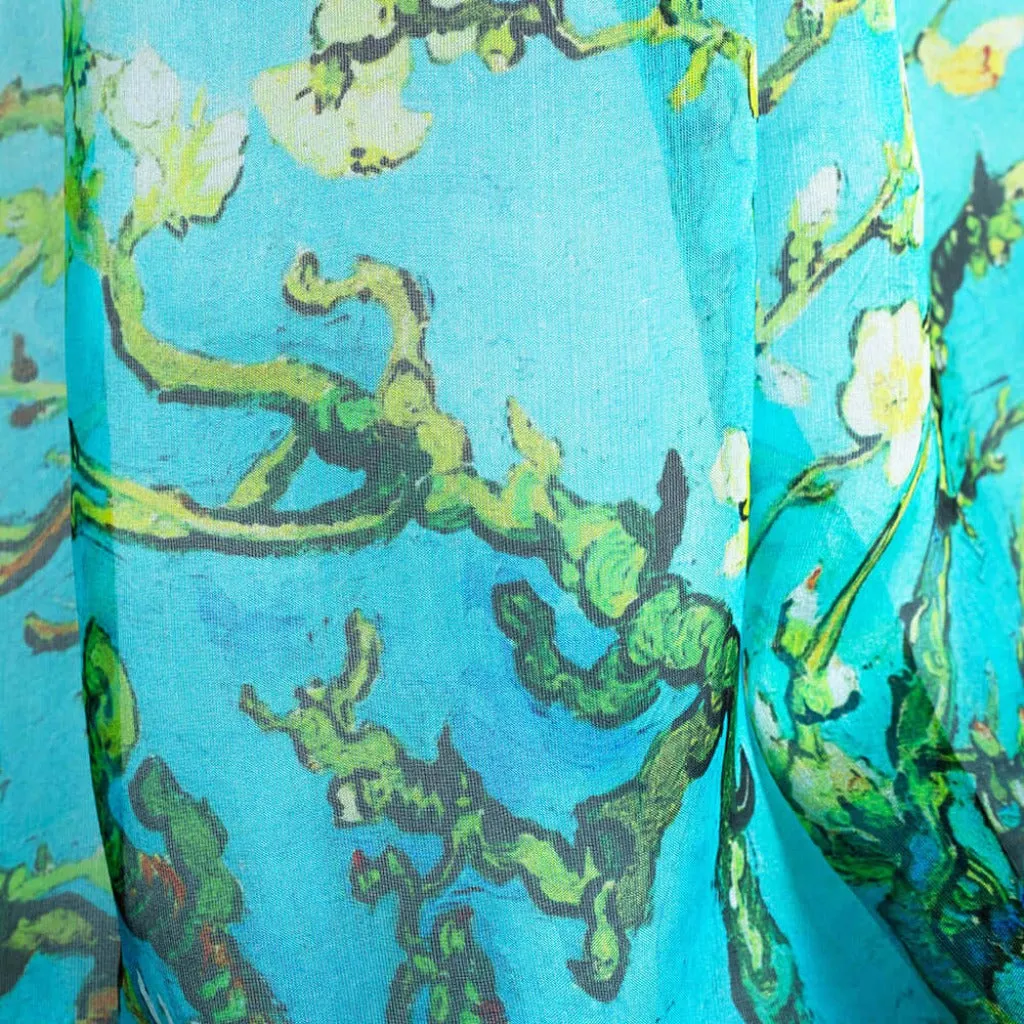 100% Pure Silk Scarf - Blue - Van Gogh Almond Blossom