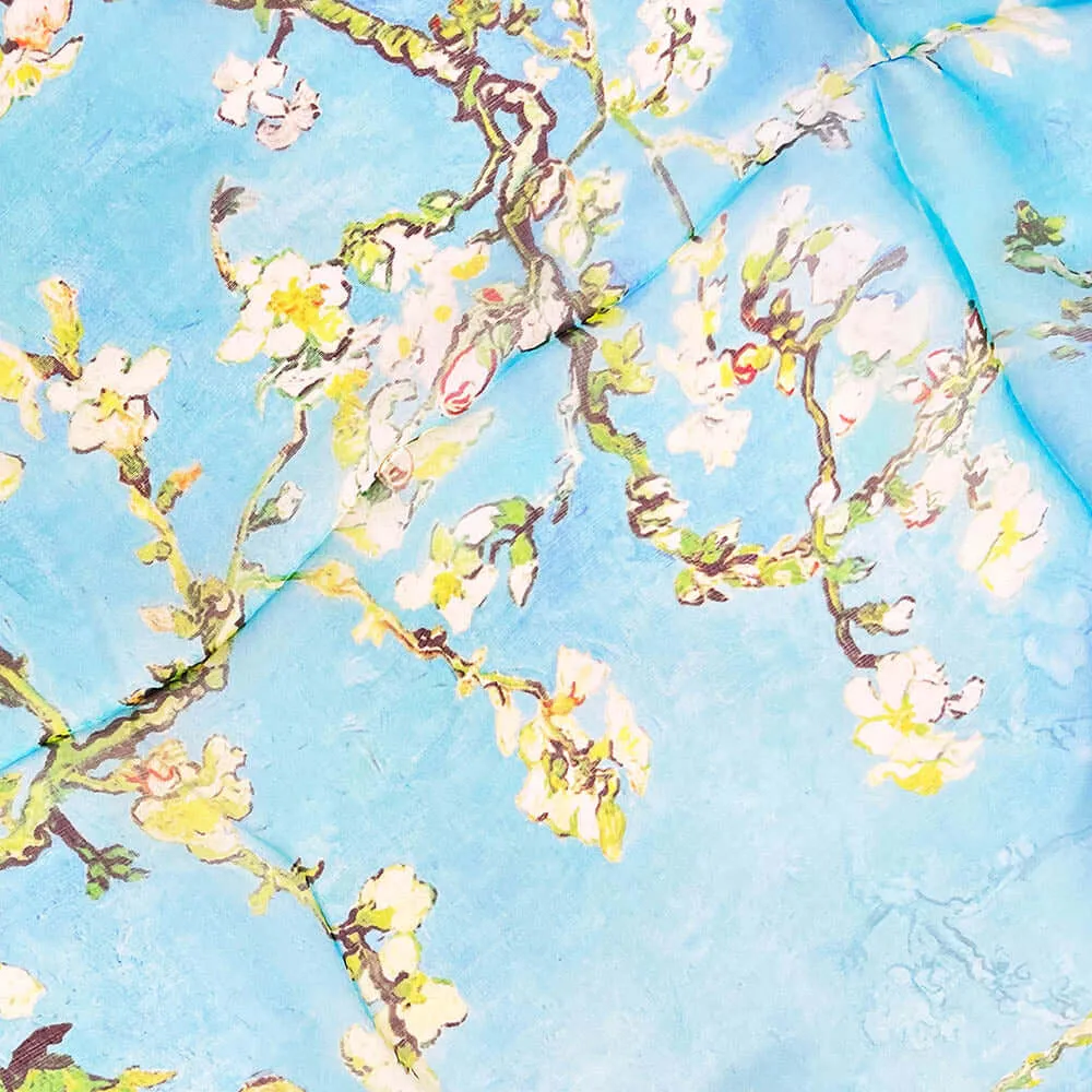 100% Pure Silk Scarf - Blue - Van Gogh Almond Blossom