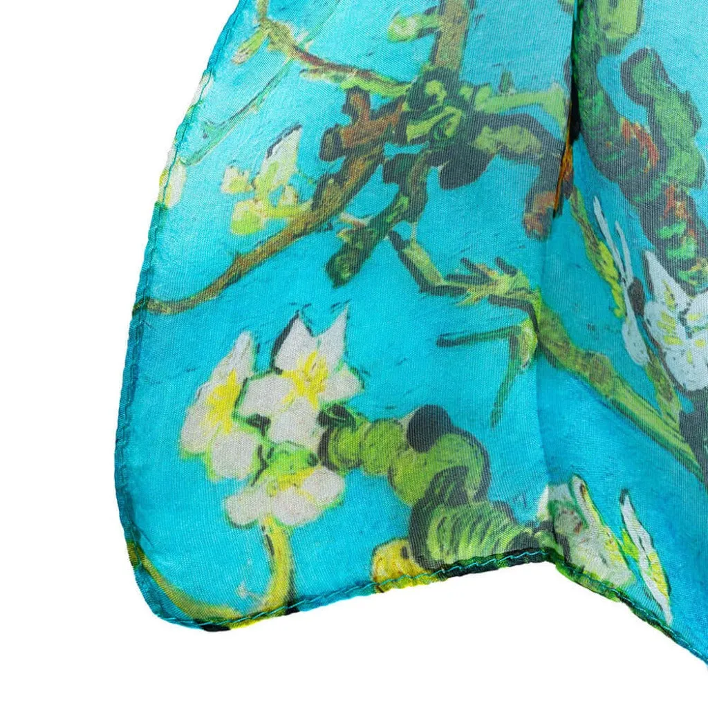 100% Pure Silk Scarf - Blue - Van Gogh Almond Blossom