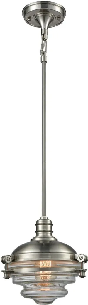 10"W Riley 1-Light Pendant Satin Nickel/Clear Glass