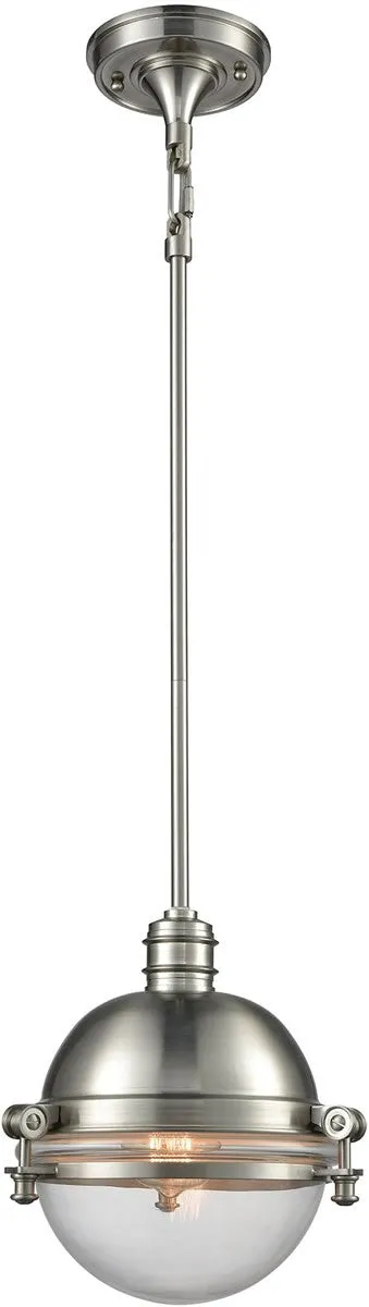 10"W Riley 1-Light Pendant Satin Nickel/Clear Glass