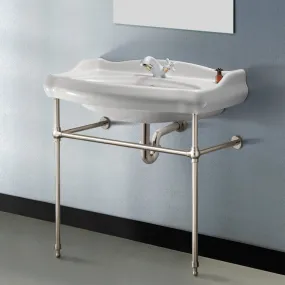 1837 Traditional Ceramic Console Sink With Satin Nickel Stand