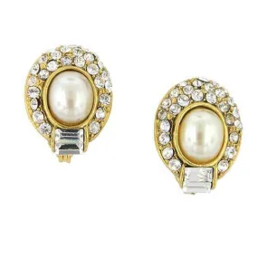 1928 Bridal Faux Pearl Crystal Oval Earrings