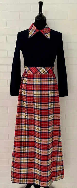 1960s Peggy Barker Plaid Maxi Dress