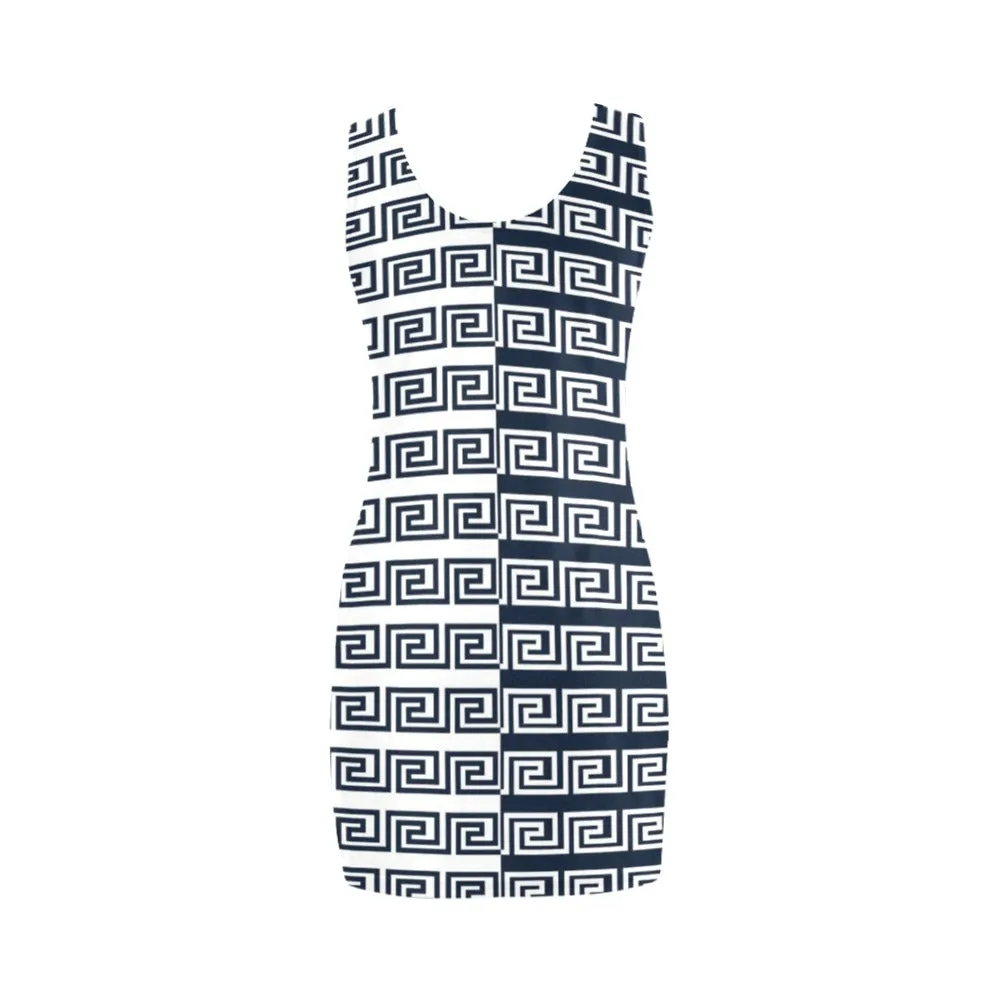 2 tone greek key blue white print Medea Vest Dress (Model D06)