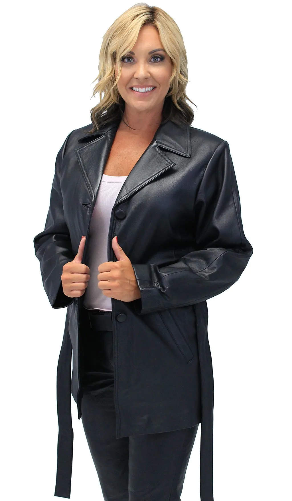 36'' Women's Premium Leather Coat w/Removable Belt #L247LLBTK ()