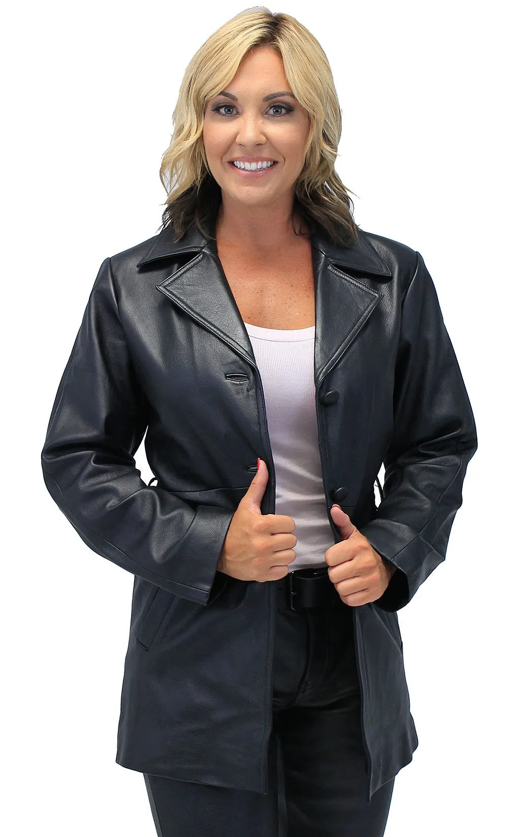 36'' Women's Premium Leather Coat w/Removable Belt #L247LLBTK ()