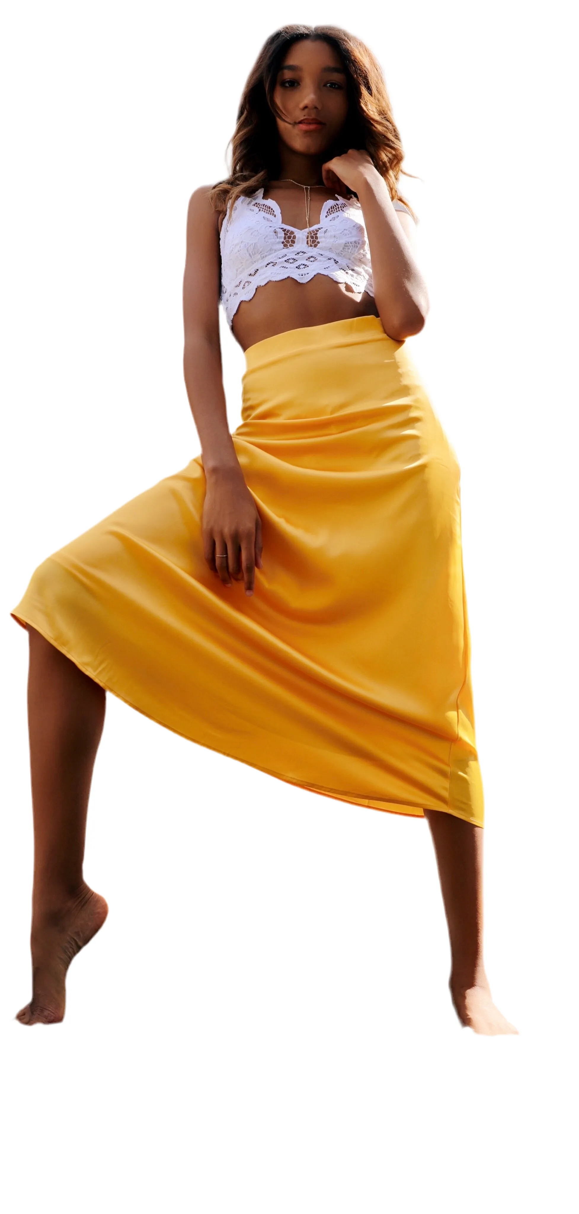 8586: SATIN MIDI SKIRT