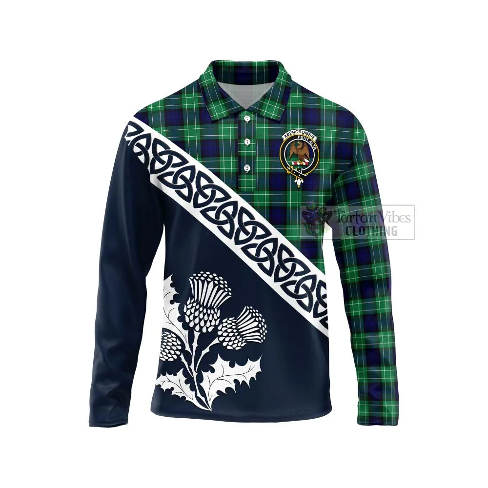 Abercrombie Tartan Long Sleeve Polo Shirt Featuring Thistle and Scotland Map