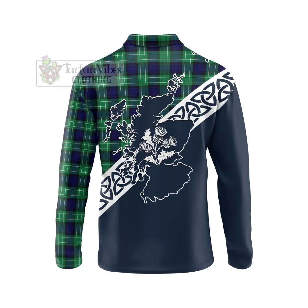 Abercrombie Tartan Long Sleeve Polo Shirt Featuring Thistle and Scotland Map