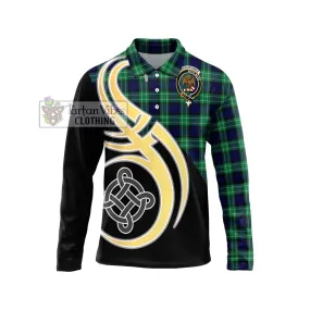 Abercrombie Tartan Long Sleeve Polo Shirt with Family Crest and Celtic Symbol Style