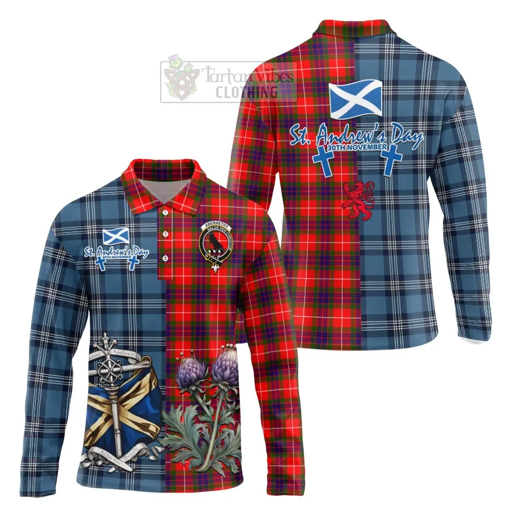 Abernethy Tartan Long Sleeve Polo Shirt Happy St. Andrew's Day Half Tartan Style