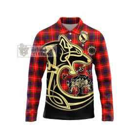 Abernethy Tartan Long Sleeve Polo Shirt with Family Crest Celtic Wolf Style