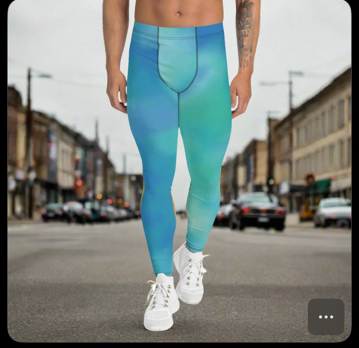 Abstract Blue Men's Leggings, Blue Abstract Designer Running Compression Tights For Men - Made in USA/EU/MX