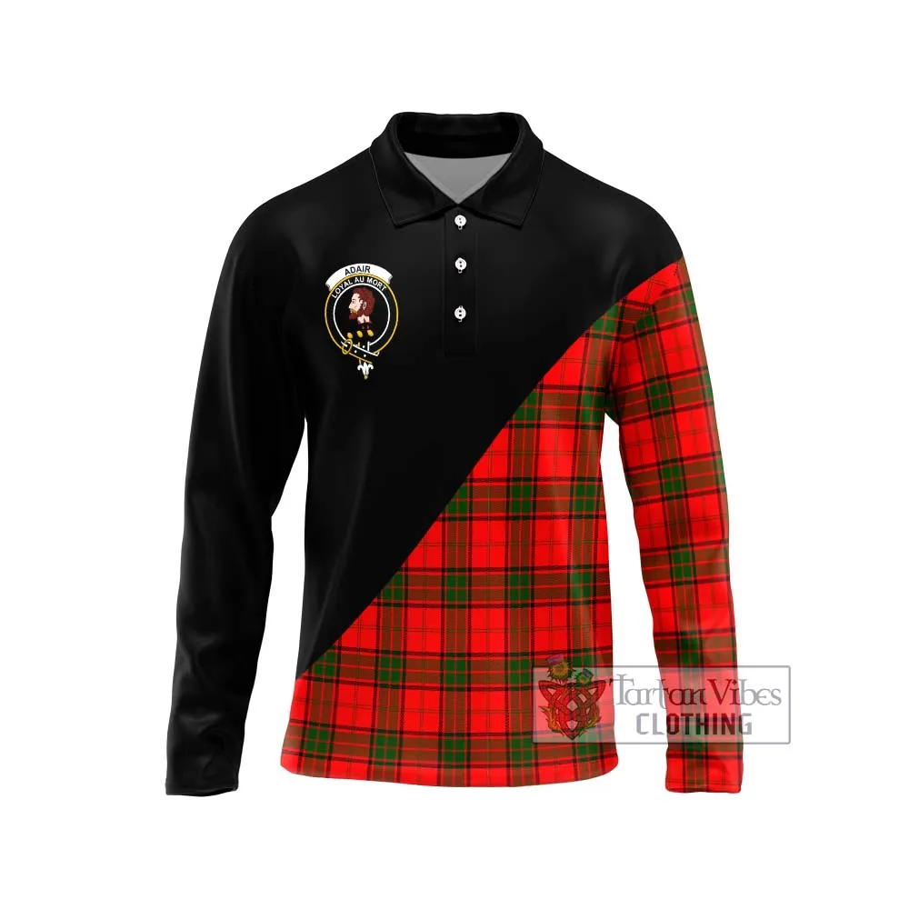 Adair Tartan Long Sleeve Polo Shirt with Family Crest and Military Logo Style