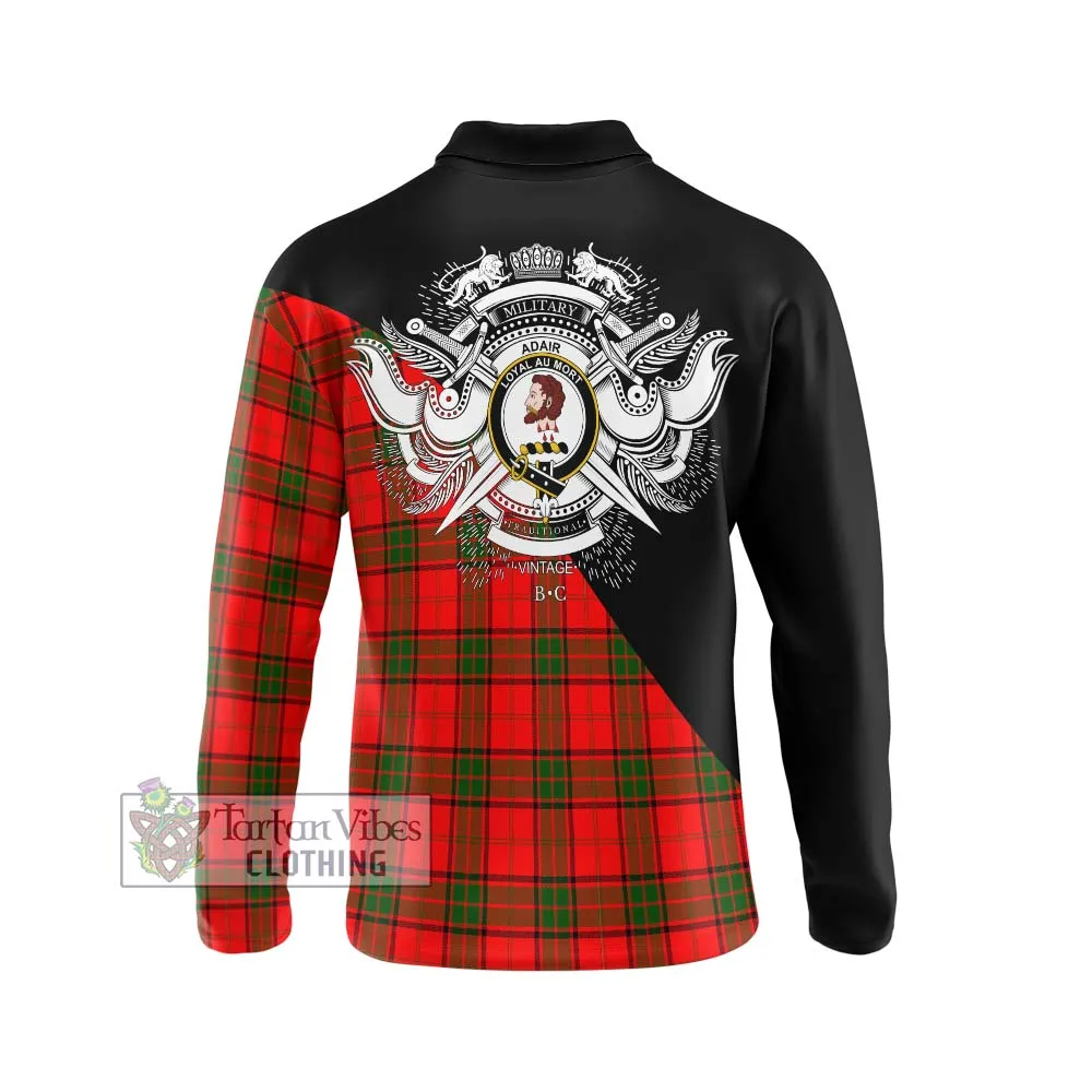 Adair Tartan Long Sleeve Polo Shirt with Family Crest and Military Logo Style