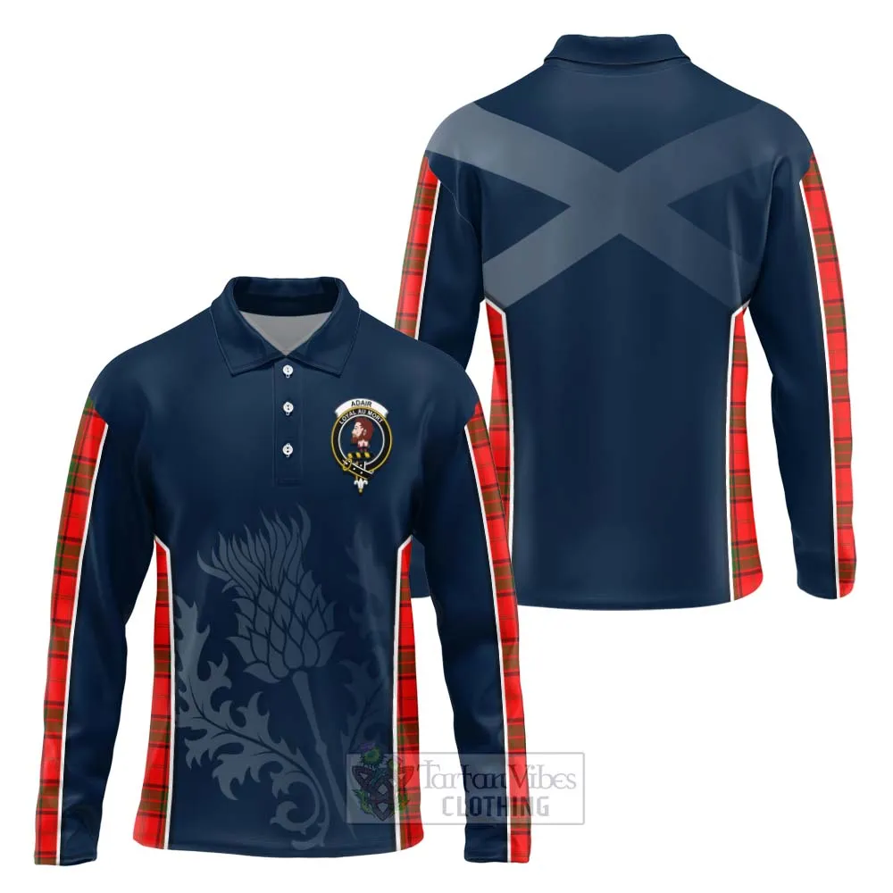 Adair Tartan Long Sleeve Polo Shirt with Family Crest and Scottish Thistle Vibes Sport Style