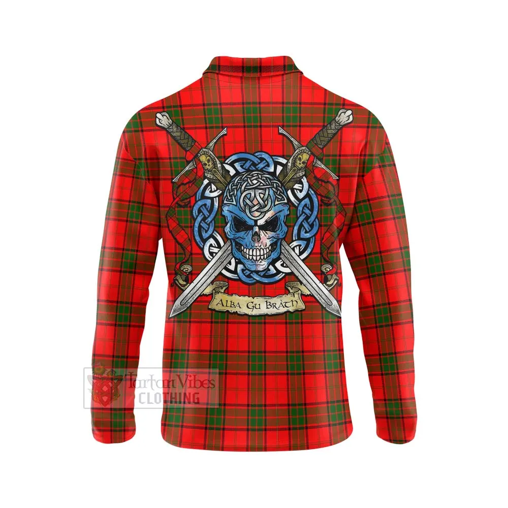 Adair Tartan Long Sleeve Polo Shirt with Family Crest Celtic Skull Style