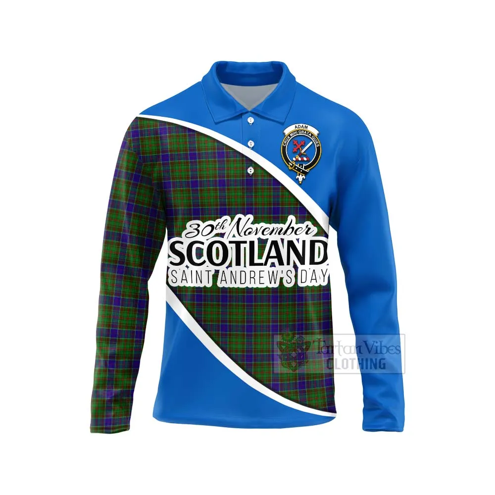 Adam Family Crest Tartan Long Sleeve Polo Shirt Celebrate Saint Andrew's Day in Style