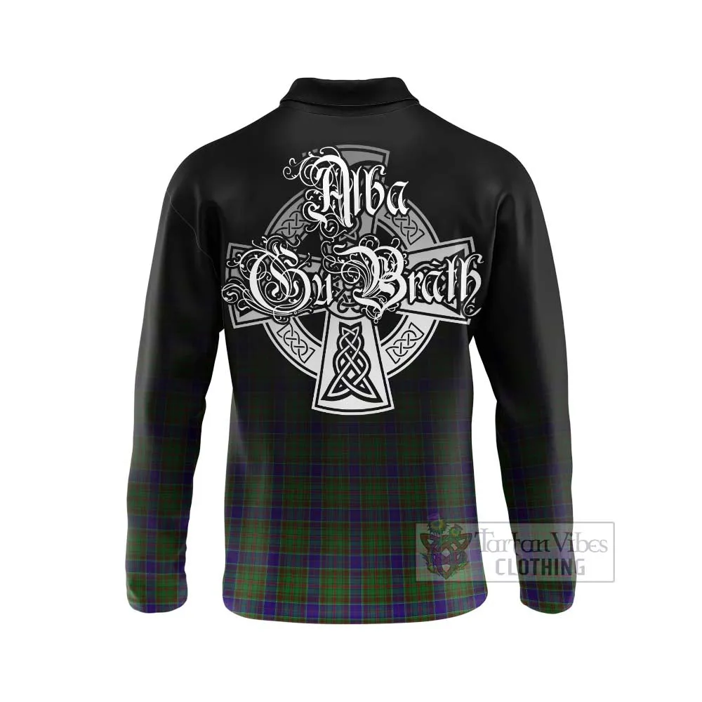 Adam Tartan Long Sleeve Polo Shirt Featuring Alba Gu Brath Family Crest Celtic Inspired