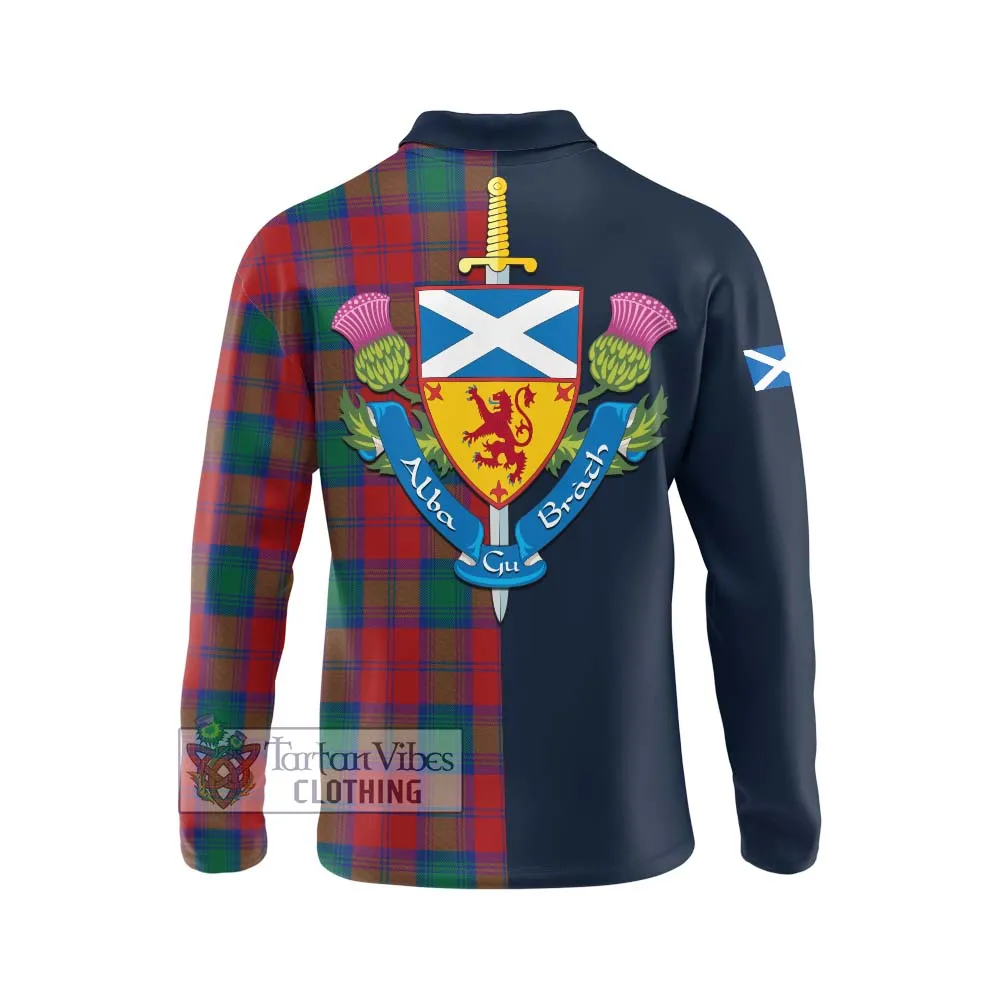 Affleck Tartan Long Sleeve Polo Shirt Alba with Scottish Lion Royal Arm Half Style