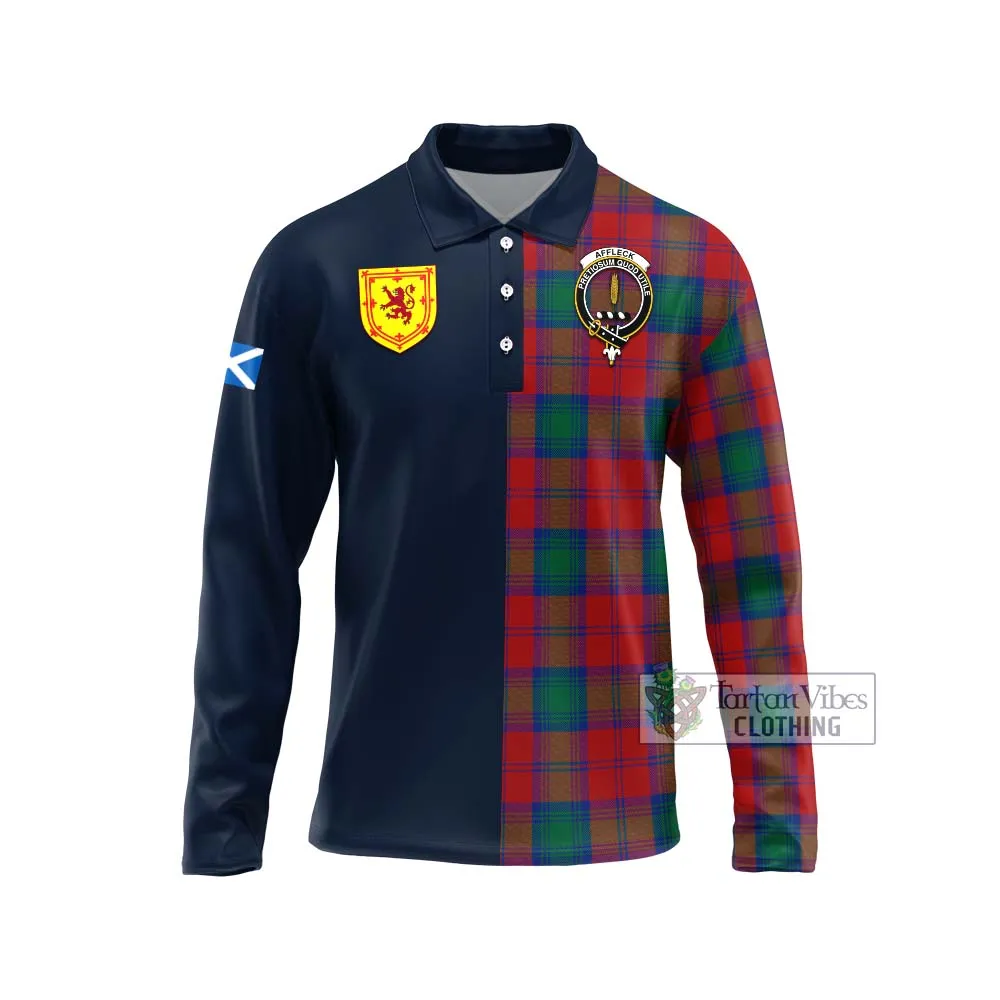 Affleck Tartan Long Sleeve Polo Shirt Alba with Scottish Lion Royal Arm Half Style