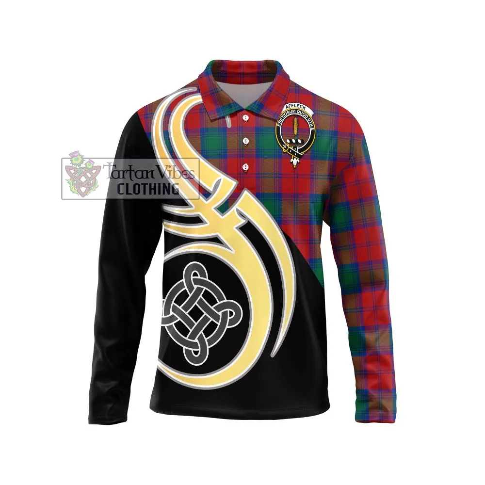 Affleck Tartan Long Sleeve Polo Shirt with Family Crest and Celtic Symbol Style