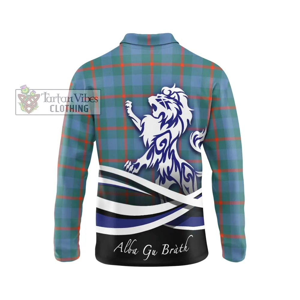 Agnew Ancient Tartan Long Sleeve Polo Shirt with Alba Gu Brath Regal Lion Emblem