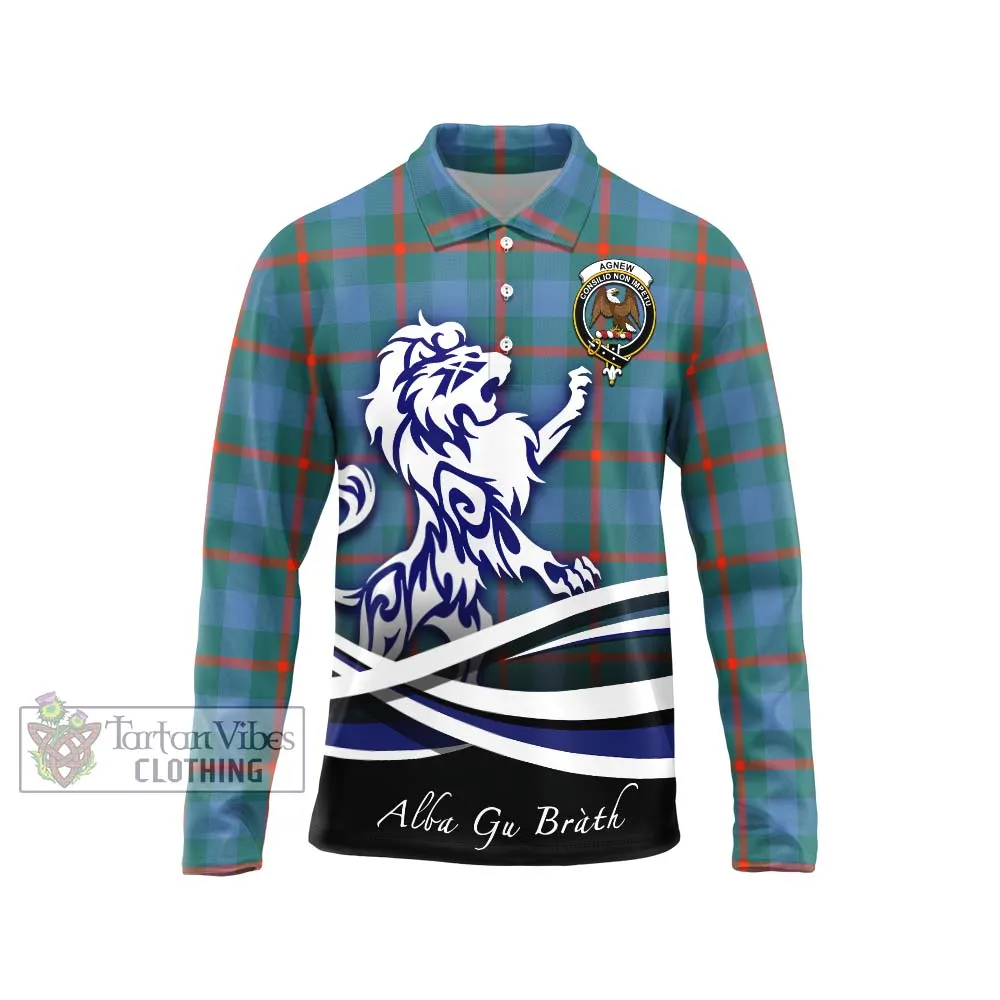 Agnew Ancient Tartan Long Sleeve Polo Shirt with Alba Gu Brath Regal Lion Emblem