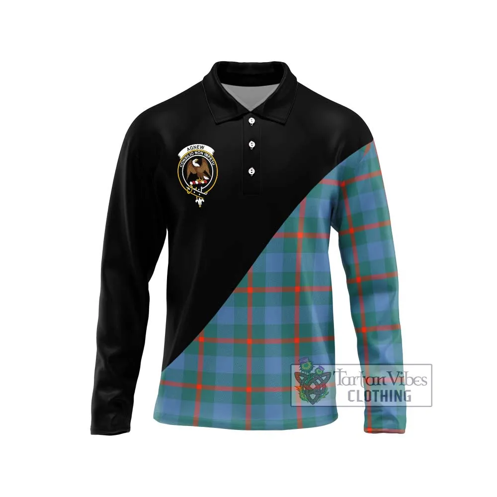 Agnew Ancient Tartan Long Sleeve Polo Shirt with Family Crest and Military Logo Style