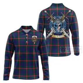 Agnew Tartan Long Sleeve Polo Shirt with Family Crest Celtic Skull Style