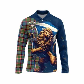 Aikenhead Tartan Family Crest Long Sleeve Polo Shirt with Scottish Majestic Lion