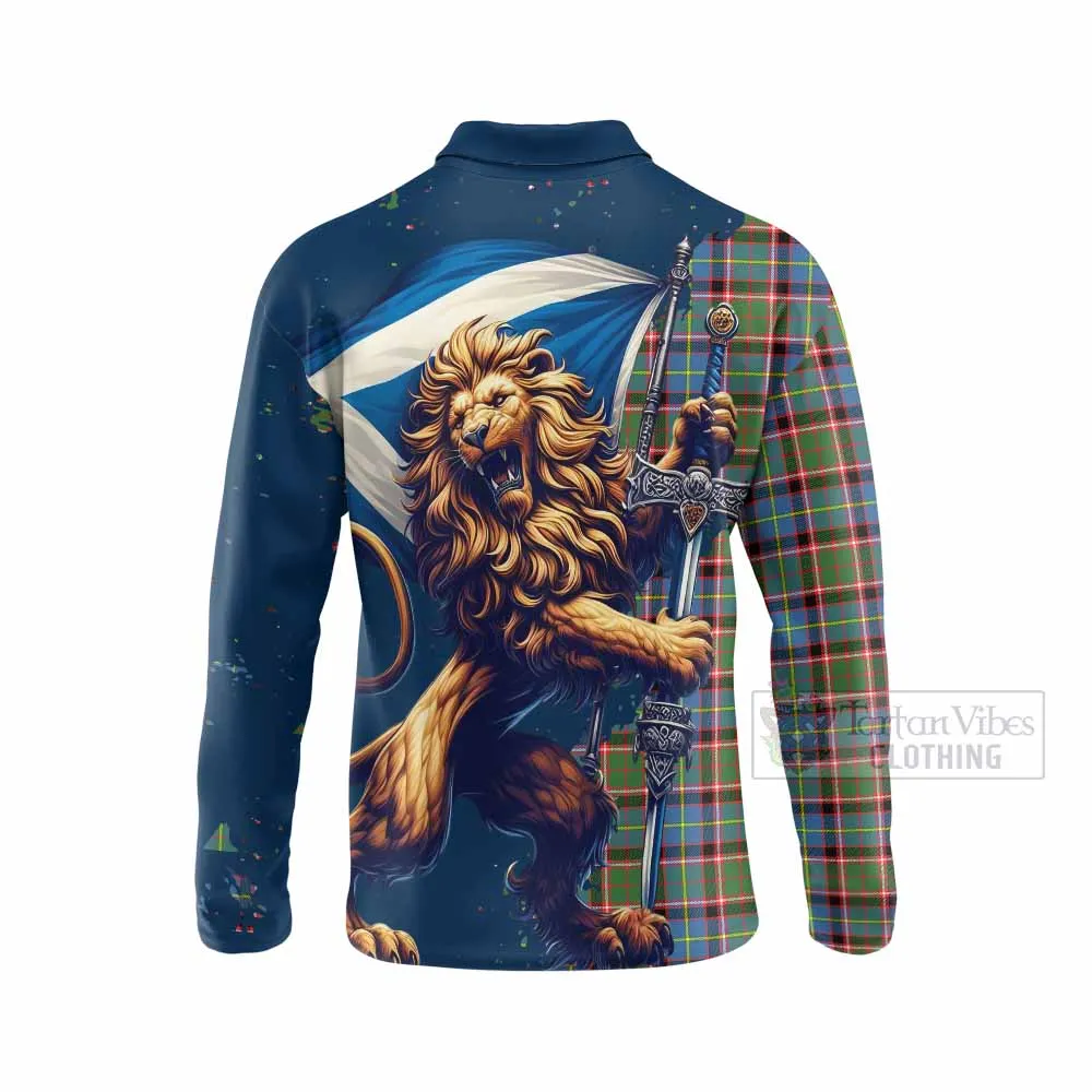 Aikenhead Tartan Family Crest Long Sleeve Polo Shirt with Scottish Majestic Lion