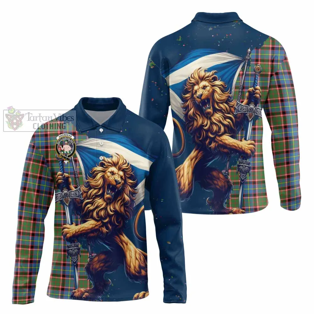 Aikenhead Tartan Family Crest Long Sleeve Polo Shirt with Scottish Majestic Lion