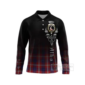 Ainslie Tartan Long Sleeve Polo Shirt Featuring Alba Gu Brath Family Crest Celtic Inspired