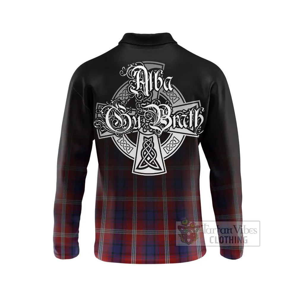 Ainslie Tartan Long Sleeve Polo Shirt Featuring Alba Gu Brath Family Crest Celtic Inspired