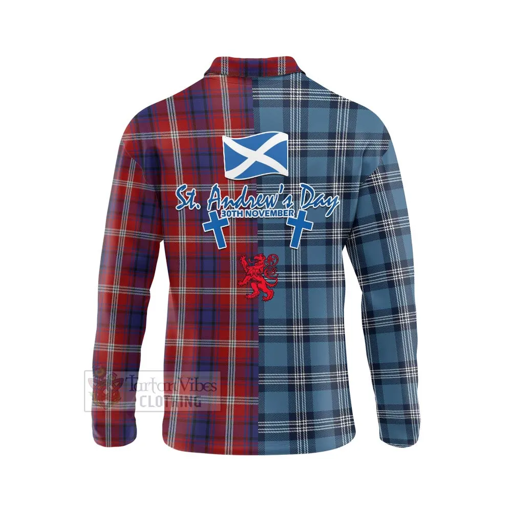 Ainslie Tartan Long Sleeve Polo Shirt Happy St. Andrew's Day Half Tartan Style