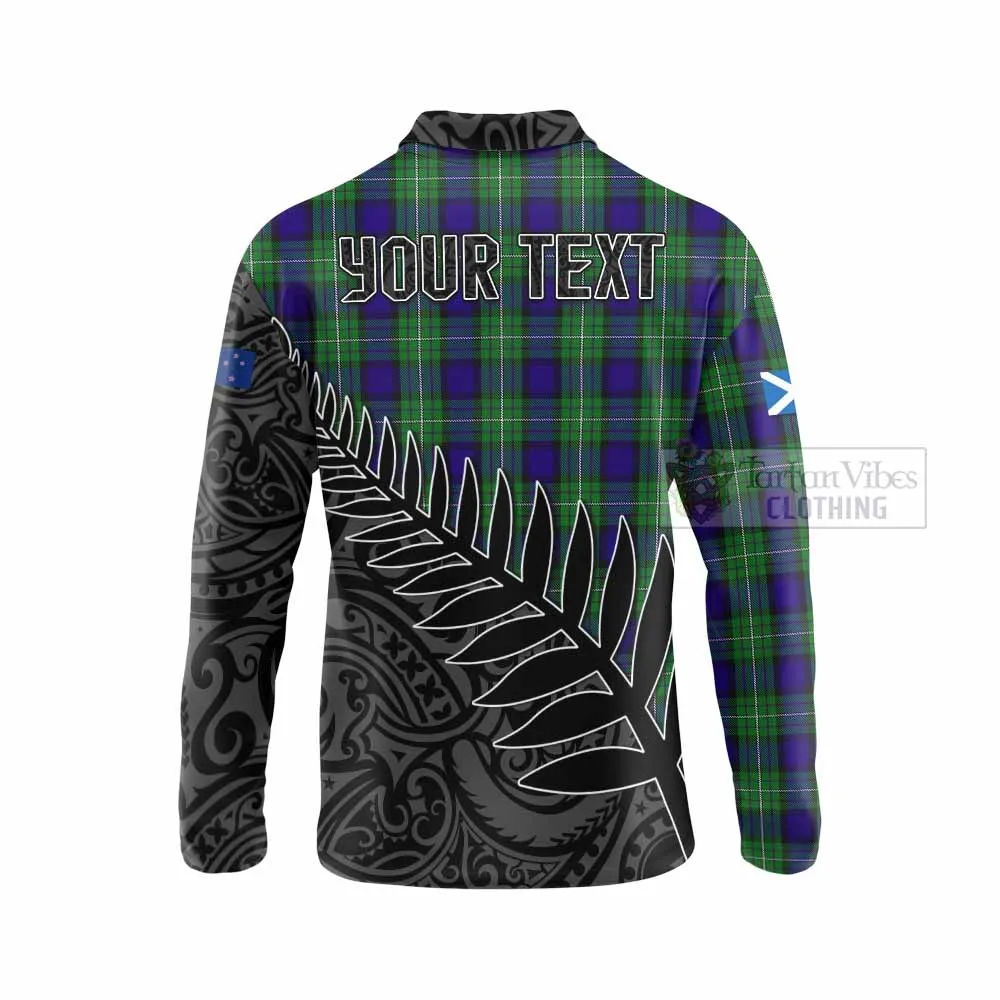 Alexander Crest Tartan Long Sleeve Polo Shirt with New Zealand Silver Fern Half Style