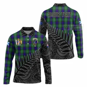 Alexander Crest Tartan Long Sleeve Polo Shirt with New Zealand Silver Fern Half Style