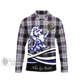 Alexander of Menstry Dress Tartan Long Sleeve Polo Shirt with Alba Gu Brath Regal Lion Emblem