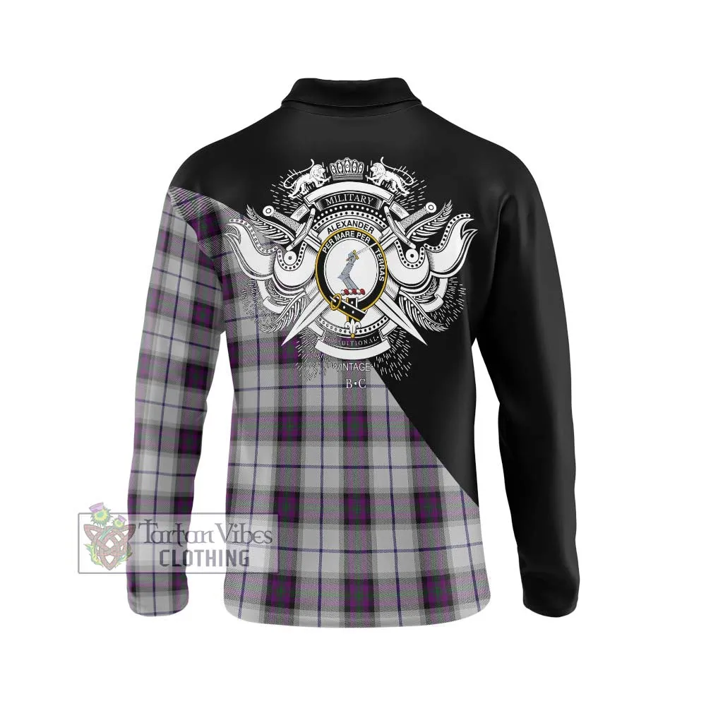 Alexander of Menstry Dress Tartan Long Sleeve Polo Shirt with Family Crest and Military Logo Style