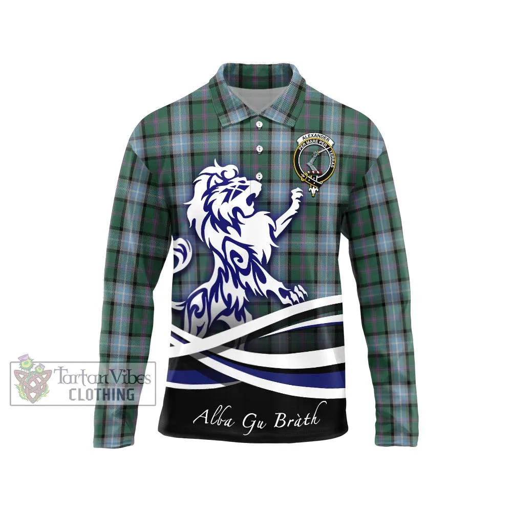 Alexander of Menstry Hunting Tartan Long Sleeve Polo Shirt with Alba Gu Brath Regal Lion Emblem