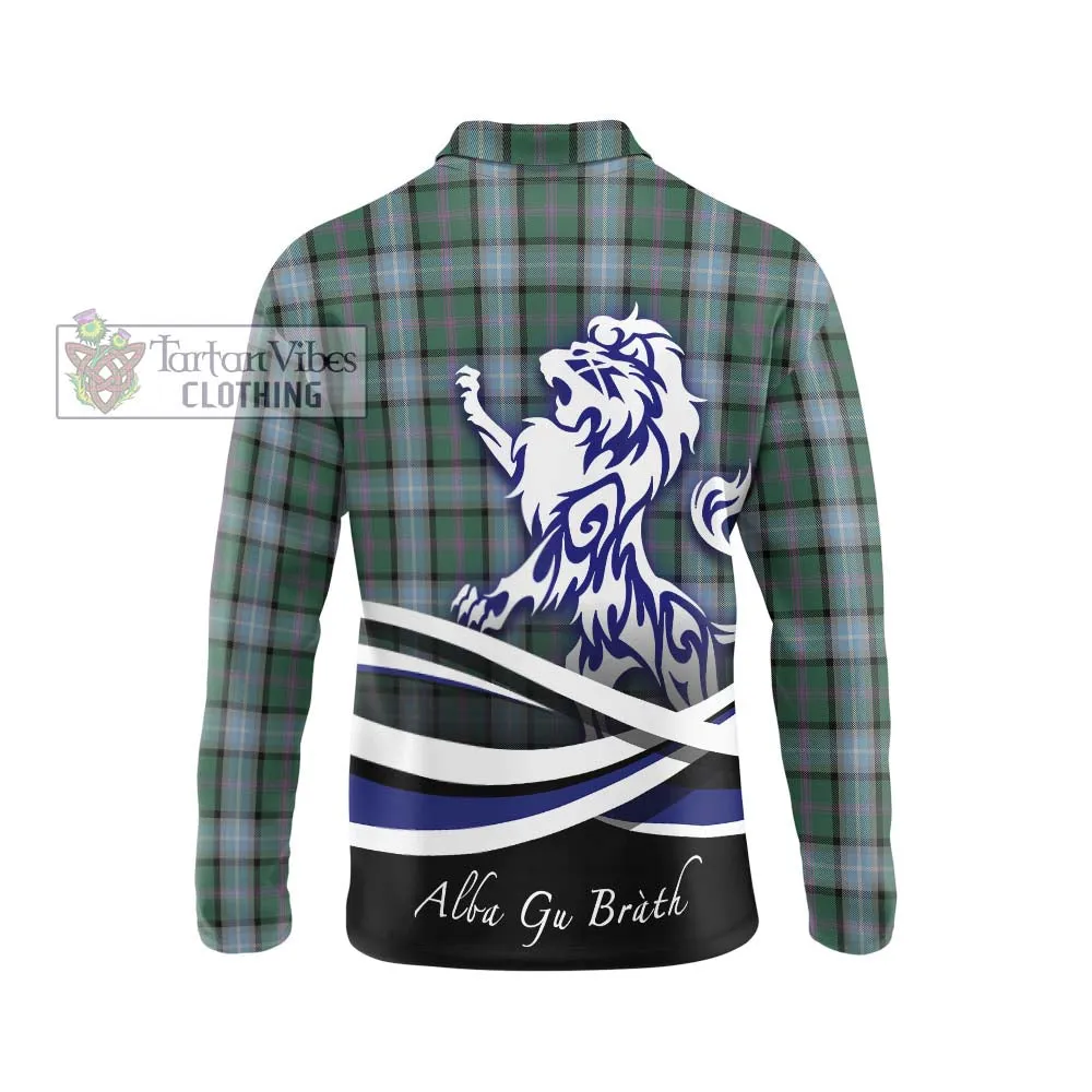 Alexander of Menstry Hunting Tartan Long Sleeve Polo Shirt with Alba Gu Brath Regal Lion Emblem