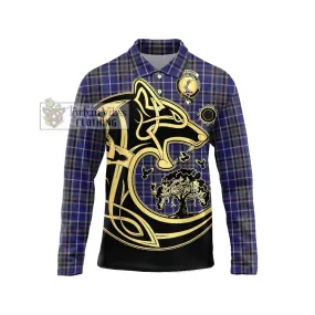 Alexander of Menstry Tartan Long Sleeve Polo Shirt with Family Crest Celtic Wolf Style