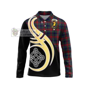 Allison Red Tartan Long Sleeve Polo Shirt with Family Crest and Celtic Symbol Style