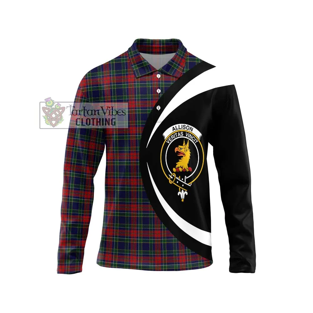 Allison Red Tartan Long Sleeve Polo Shirt with Family Crest Circle Style