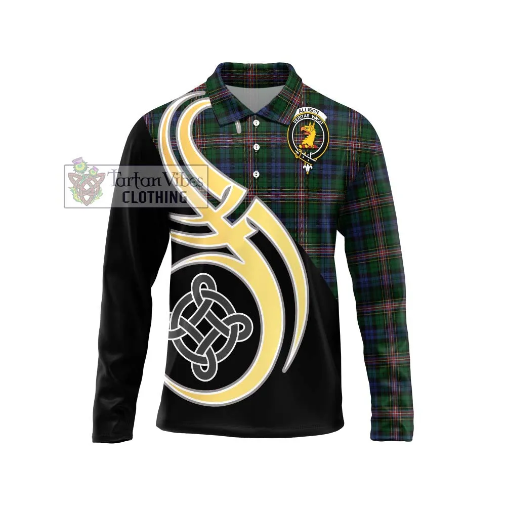 Allison Tartan Long Sleeve Polo Shirt with Family Crest and Celtic Symbol Style