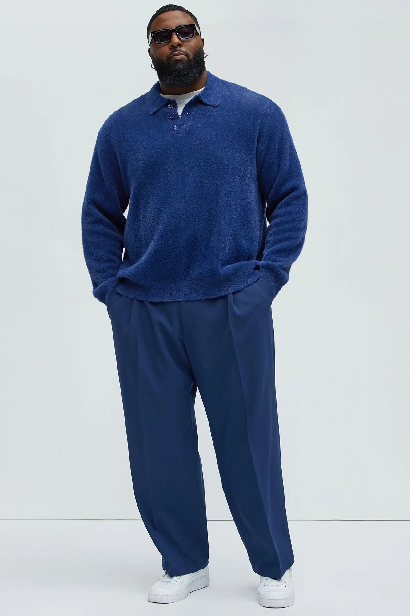 Amusing Sweater Knit Polo - Blue