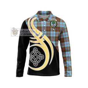 Anderson Ancient Tartan Long Sleeve Polo Shirt with Family Crest and Celtic Symbol Style