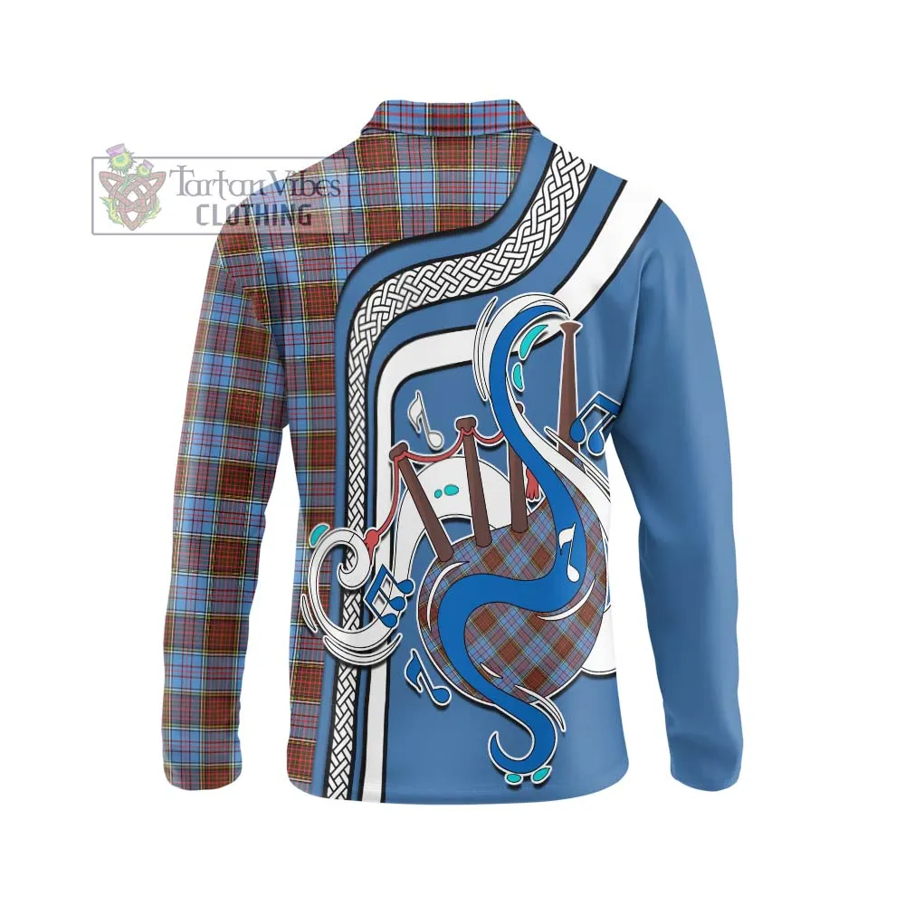 Anderson Modern Tartan Long Sleeve Polo Shirt with Epic Bagpipe Style